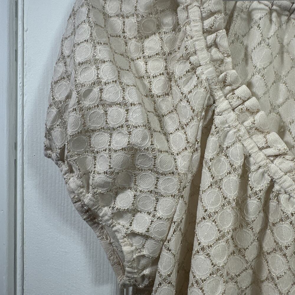 Ann Taylor LOFT Peasant Blouse Womens M Cream Gold Metallic Lace Ruffle Top - Picture 9 of 9